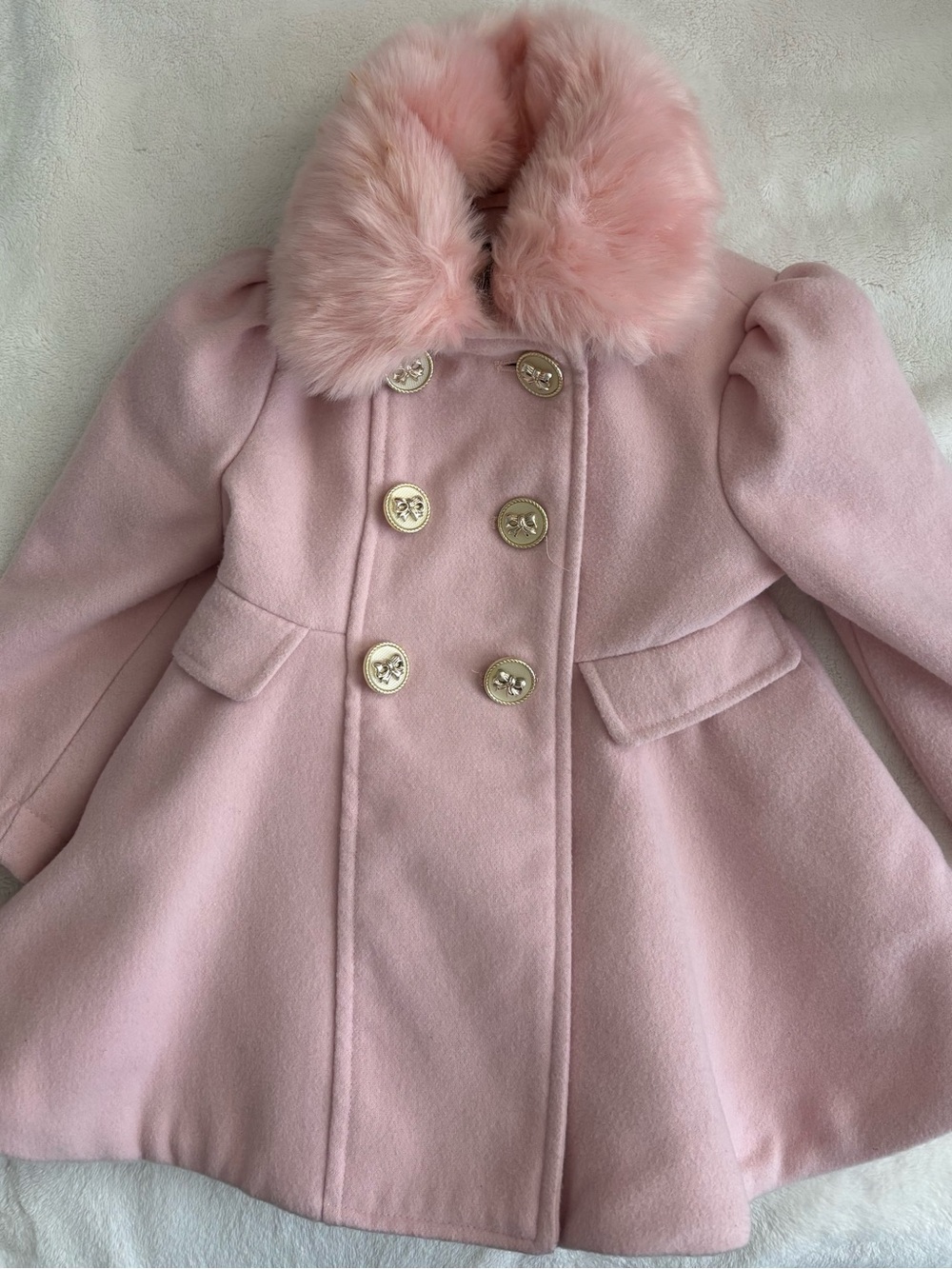Rothschild Girls Pink Faux Wool Princess Coat with Faux Fur Collar – Size 2T